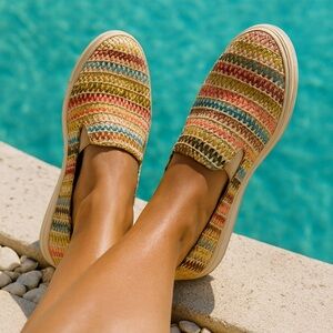 Kelli & Katy Washable Slip-On Shoes Sz 7.5 Multicolor Woven Removable Sock Liner